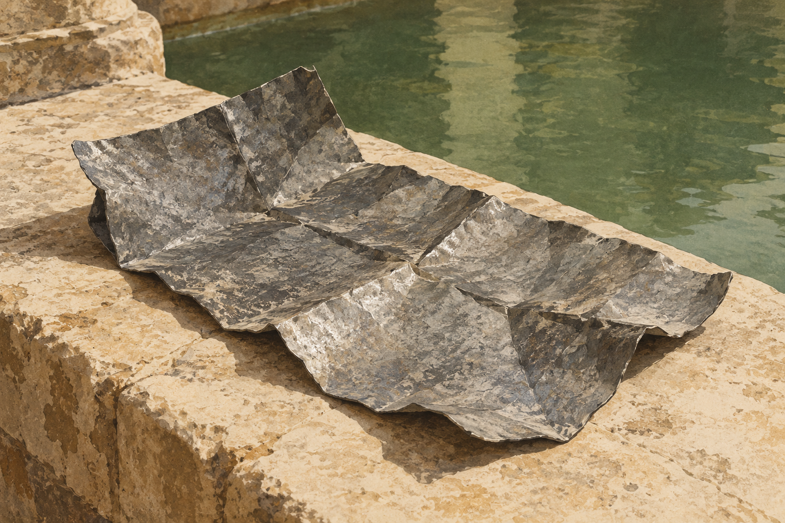 Concept illustration of a blank lead sheet beside bath water.